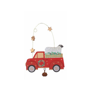 Sheep in Truck Wooden Tree Decoration