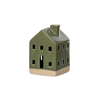 Green Porcelain House with Small Square Windows Christmas Decoration