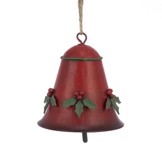 Red Metal Bell with Holly 8cm