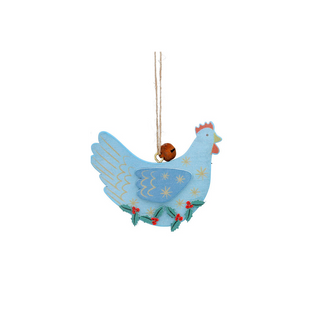 Blue Wooden Hen Hanging Decoration