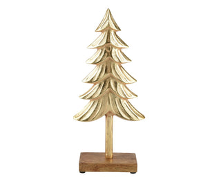 Gold Metal Christmas Tree with Mangowood Base Decoration Lrg