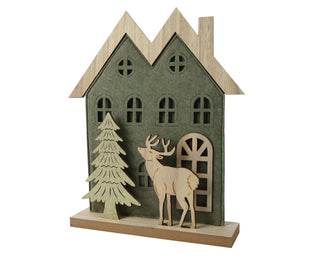 Felt House with Tree & Deer Christmas Decoration