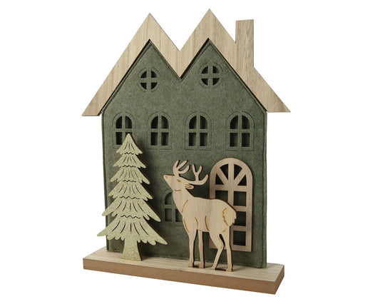 Felt House with Tree & Deer Christmas Decoration