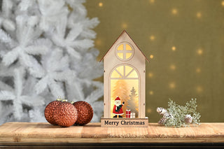 LED Wooden House with Santa & Presents Ornament