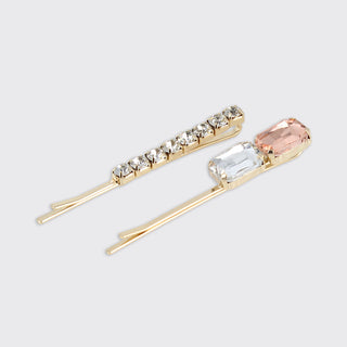 Tourmaline Peach Diamante Hairclips Set of 2