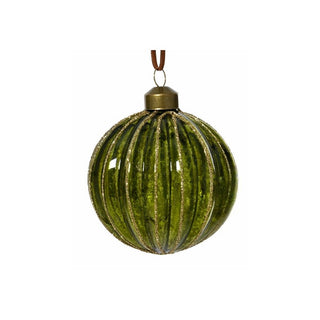 Ribbed Pine Green with Gold Stripe Bauble