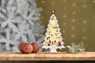 LED Wooden Tree With Robins Ornament