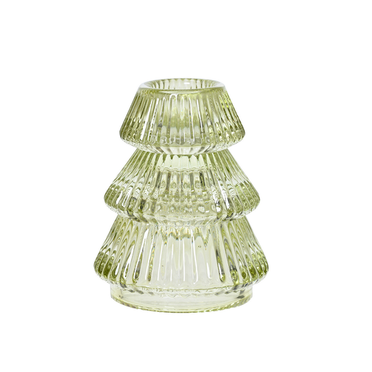 White Mint Glass Christmas Tree Shape Tealight Holder