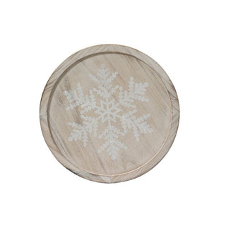 Wooden Board with White Snowflake Wooden Tray Lrg