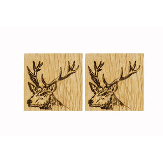 Etched Stag Oak Coasters - Set of 2