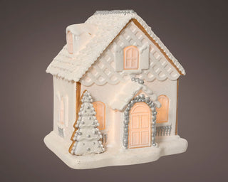 LED Gingerbread Style House with Silver Pearl Detail