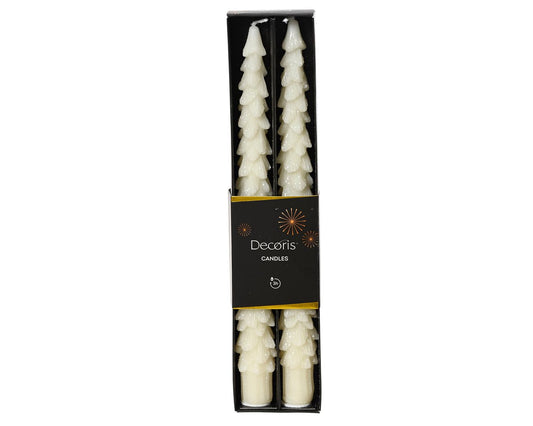 Wool White Metallic Christmas Tree Dinner Candle Set