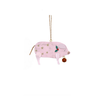 Pink Wooden Pig Hanging Decoration