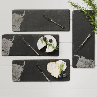 Highland Cow 4 Mini Slate Cheese Board & Knife Sets