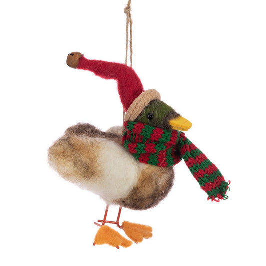 Felt Duck In Hat Tree Decoration