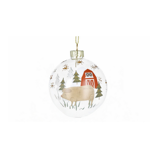Pig Farm Scene Glass Bauble