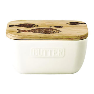 White Butter Dish - Fish Repeat