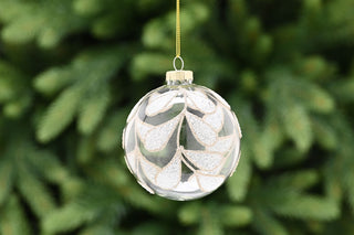 Glod/White Glitter Leaf Glass Bauble