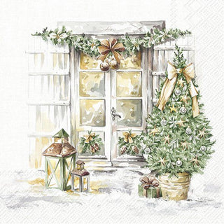Seasonal Doorway Scene Cream Lunch Napkins