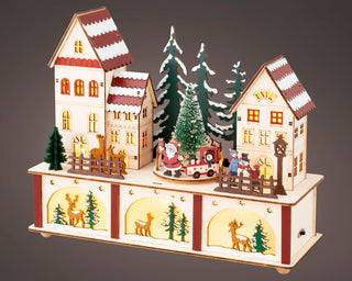 LED Christmas Village Scene with Santa Train
