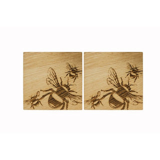 Etched Bee Oak Coasters - Set of 2