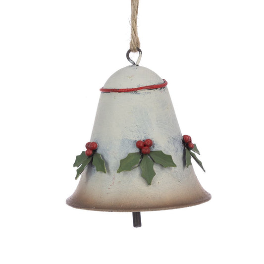 White Metal Bell with Holly 8cm
