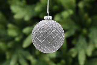 Grey Quilted Effect Glass Bauble