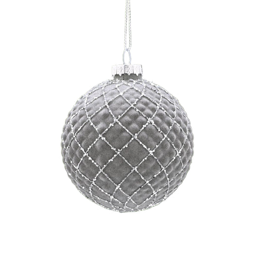 Grey Quilted Effect Glass Bauble