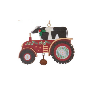 Fresian Cow in Tractor Wooden Tree Decoration