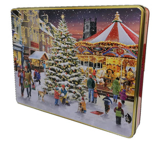 Embossed Christmas Market Scene Tin