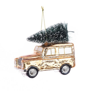 Glass Gold Land Rover With Tree Hanging Decoration