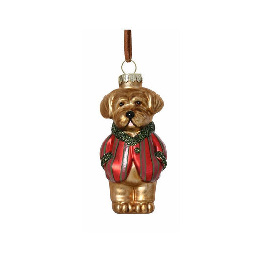 Brown Shiz Tzu in Red Stripe Coat Tree Decoration