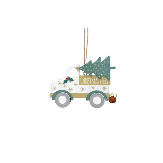 White Lorry Wooden Tractor Hanging Decoration