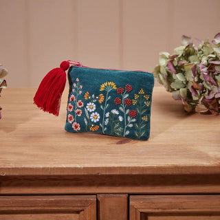 Floral Home Velvet Embroidered Small Pouch