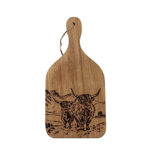 Oak Hanging Paddle Scenic Highland Cow Small