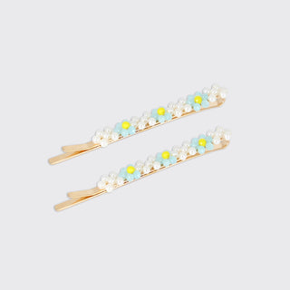 Mini Daisy Turquoise Hairslides Set of 2