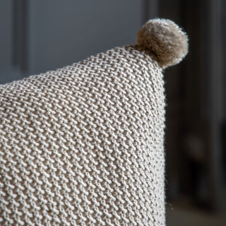 Moss Stitch Pom Pom Cushion Natural