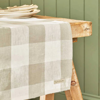 Warm Stone Gingham Linen Table Runner