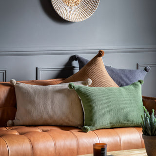 Moss Stitch Pom Pom Cushion Olive