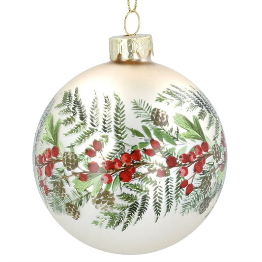 Fir/Berry Branch Gold Glass Bauble