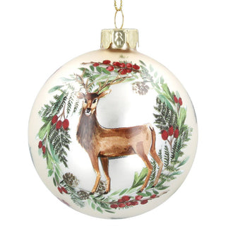 Stag Fir Wreath Gold Glass Bauble