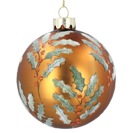 Matt Copper Holly Berries Glass Bauble
