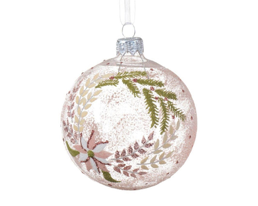 Velvet Pink Floral Wreath Glass Bauble