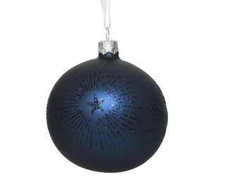 Matt Navy Glitter Starburst Glass Bauble