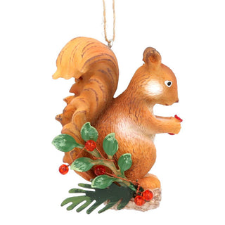 Resin Squirrel on Holly Log Hanging Decoration