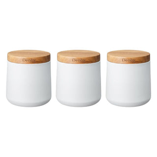 Set of 3 Canisters with Acacia Lids White