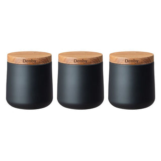 Set of 3 Canisters with Acacia Lids Black