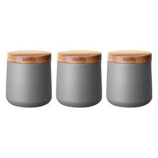 Set of 3 Canisters with Acacia Lids Grey