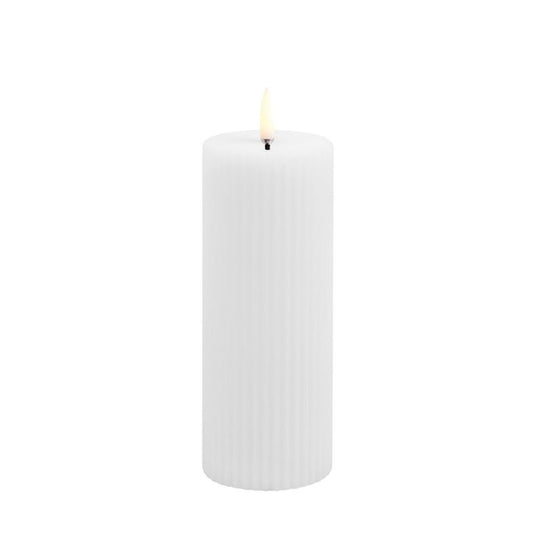 LED Grooved Pillar Candle Nordic White 15cm