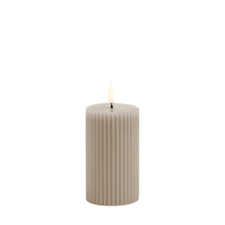 LED Grooved Pillar Candle Sandstone 10cm